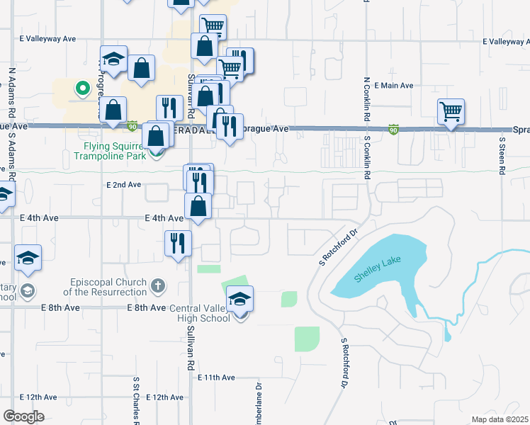 map of restaurants, bars, coffee shops, grocery stores, and more near 15821 East 4th Avenue in Spokane Valley