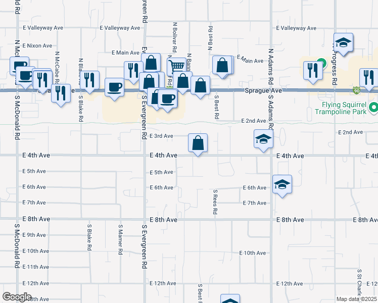 map of restaurants, bars, coffee shops, grocery stores, and more near 14121 East 4th Avenue in Spokane Valley