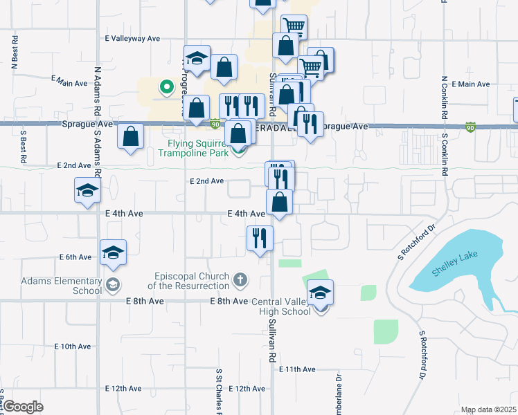 map of restaurants, bars, coffee shops, grocery stores, and more near 15324 East 3rd Avenue in Spokane Valley
