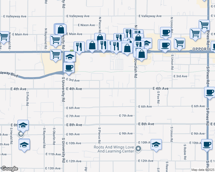 map of restaurants, bars, coffee shops, grocery stores, and more near 11123 East 4th Avenue in Spokane Valley