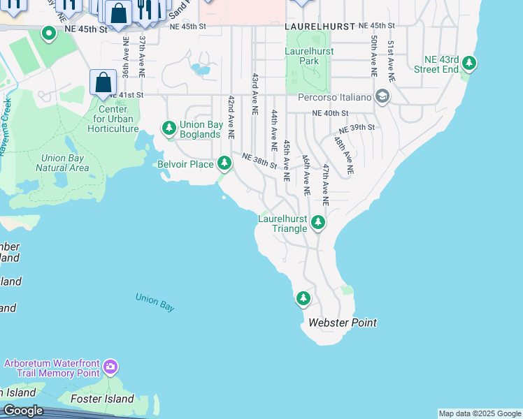 map of restaurants, bars, coffee shops, grocery stores, and more near 3509 43rd Avenue Northeast in Seattle