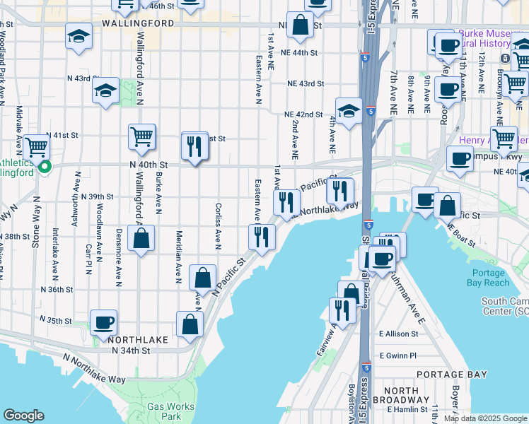 map of restaurants, bars, coffee shops, grocery stores, and more near 2528 North Pacific Street in Seattle