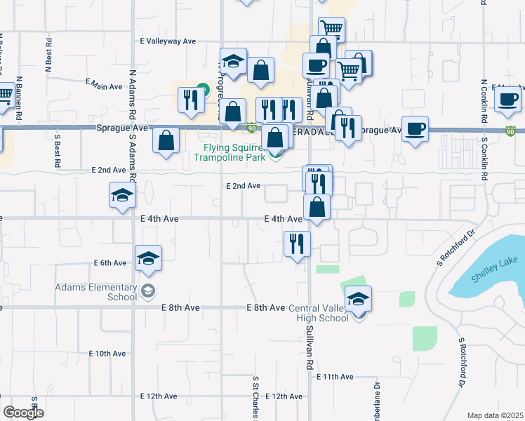 map of restaurants, bars, coffee shops, grocery stores, and more near 15223 East 4th Avenue in Spokane Valley