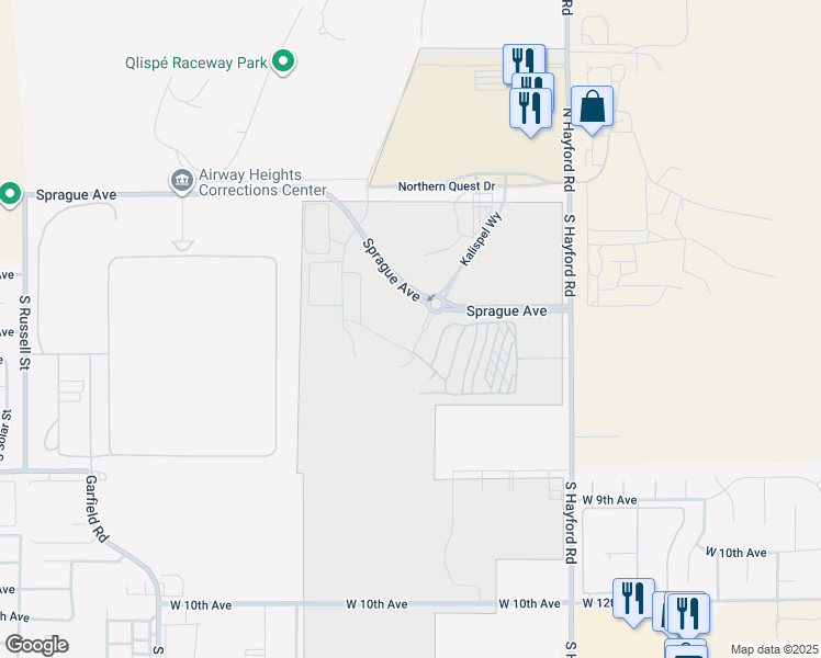 map of restaurants, bars, coffee shops, grocery stores, and more near 304 South Kalispel Way in Airway Heights