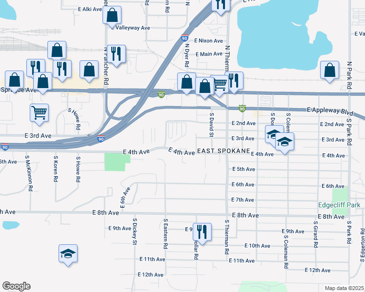 map of restaurants, bars, coffee shops, grocery stores, and more near 6310 East 4th Avenue in Spokane Valley