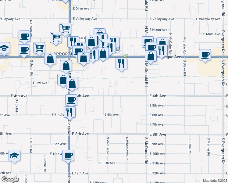 map of restaurants, bars, coffee shops, grocery stores, and more near 12710 East 4th Avenue in Spokane Valley