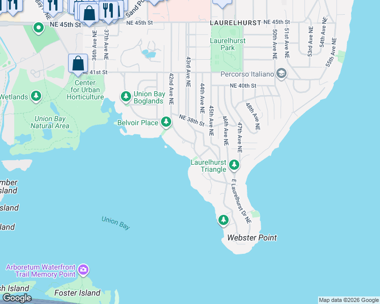map of restaurants, bars, coffee shops, grocery stores, and more near 3509 43rd Avenue Northeast in Seattle
