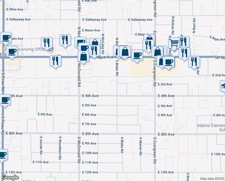map of restaurants, bars, coffee shops, grocery stores, and more near 13505 East 4th Avenue in Spokane Valley
