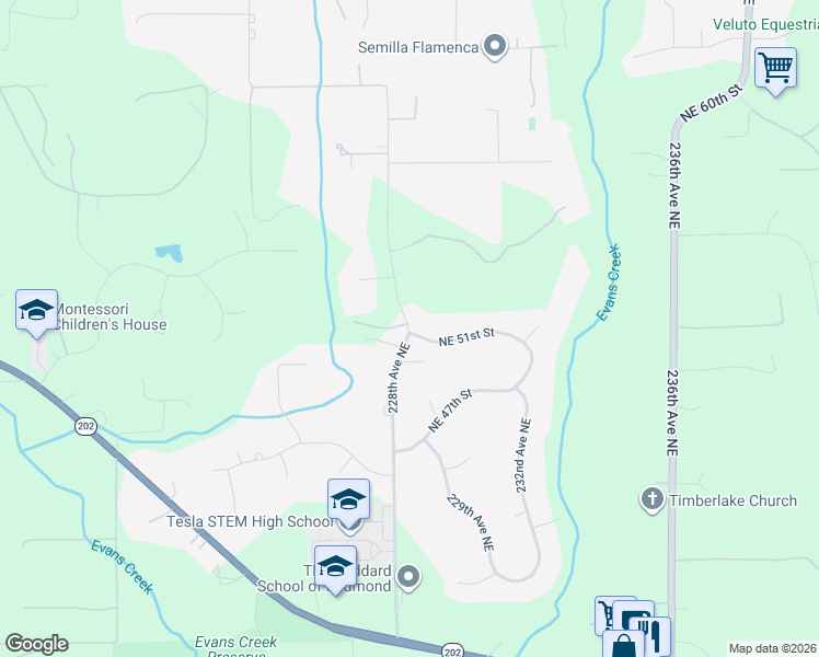 map of restaurants, bars, coffee shops, grocery stores, and more near 5009 228th Avenue Northeast in Redmond