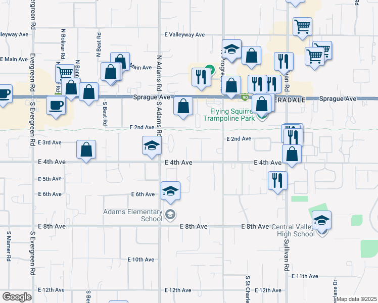map of restaurants, bars, coffee shops, grocery stores, and more near 14807 East 4th Avenue in Spokane Valley