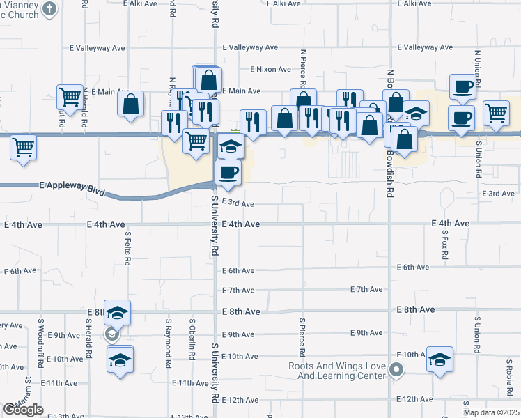 map of restaurants, bars, coffee shops, grocery stores, and more near 10911 East 4th Avenue in Spokane Valley
