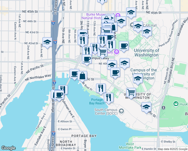 map of restaurants, bars, coffee shops, grocery stores, and more near in Seattle