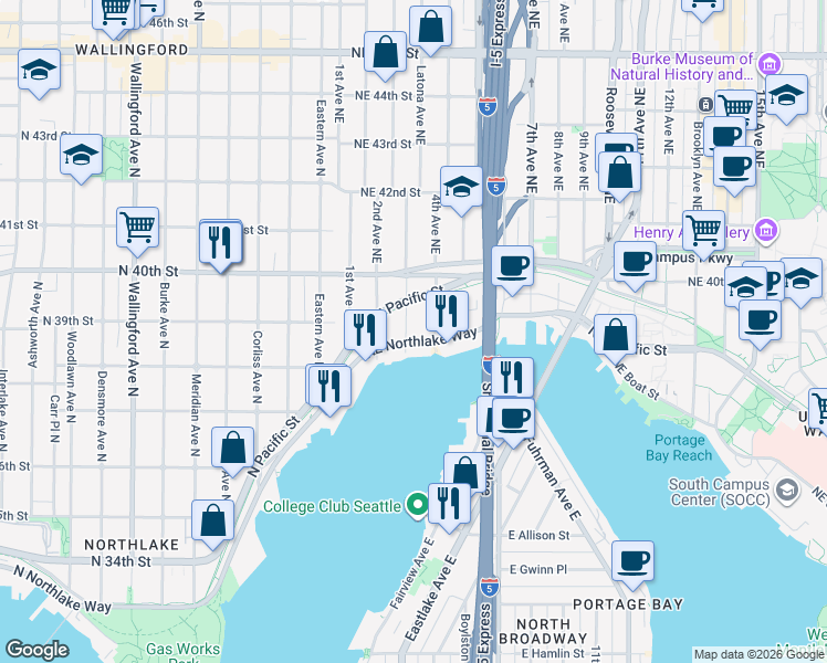 map of restaurants, bars, coffee shops, grocery stores, and more near 3800 Latona Avenue Northeast in Seattle