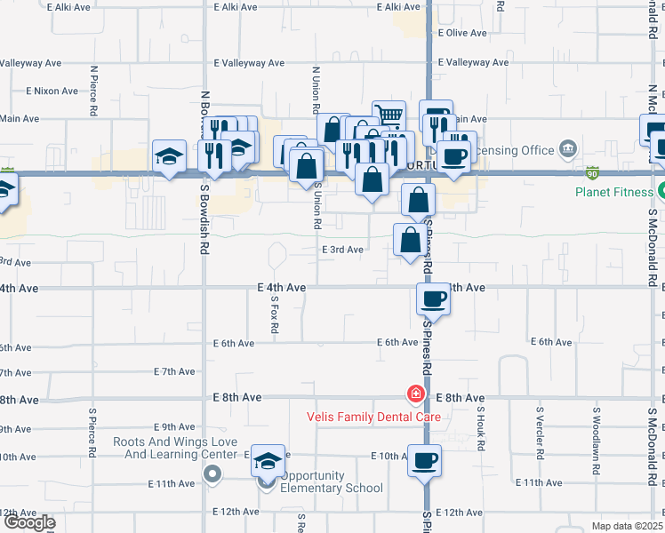 map of restaurants, bars, coffee shops, grocery stores, and more near 11913 East 4th Avenue in Spokane Valley