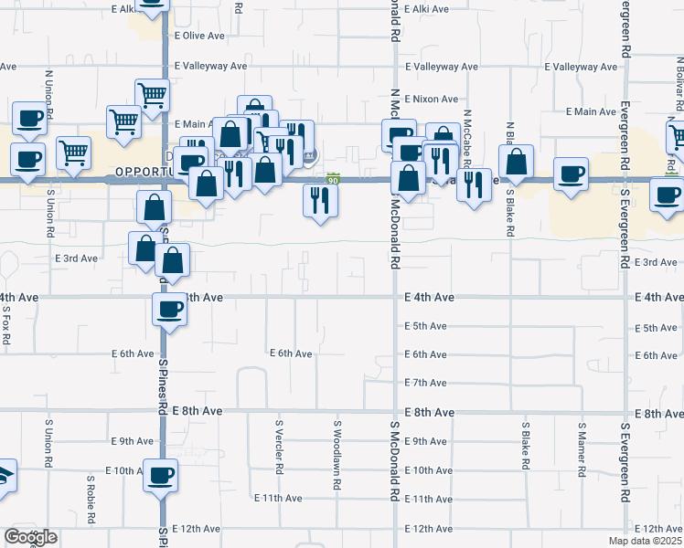 map of restaurants, bars, coffee shops, grocery stores, and more near 12915 East 4th Avenue in Spokane Valley