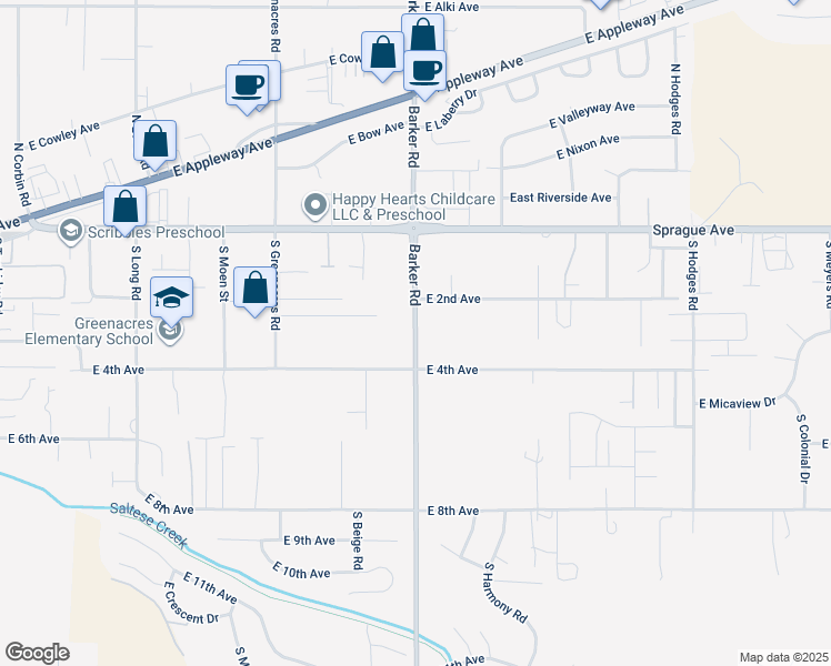 map of restaurants, bars, coffee shops, grocery stores, and more near 18703 East 4th Avenue in Spokane Valley
