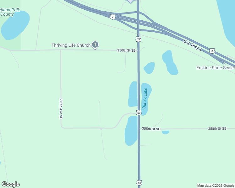 map of restaurants, bars, coffee shops, grocery stores, and more near 22931 350th Street Southeast in Erskine