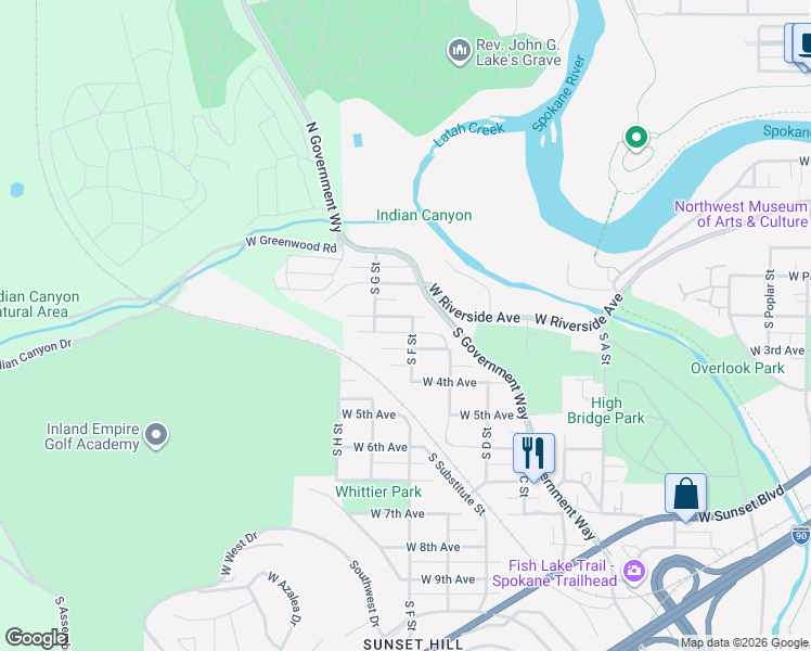 map of restaurants, bars, coffee shops, grocery stores, and more near 3403 West Pacific Avenue in Spokane