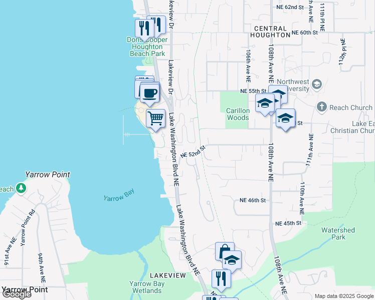 map of restaurants, bars, coffee shops, grocery stores, and more near 5402 103rd Way Northeast in Kirkland
