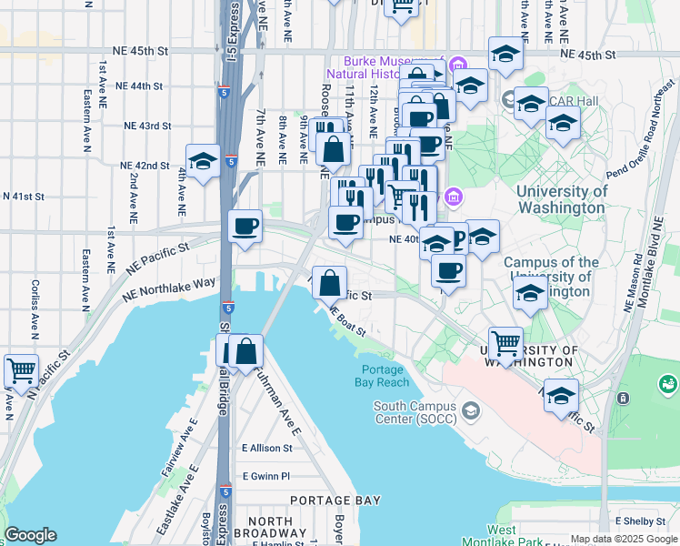 map of restaurants, bars, coffee shops, grocery stores, and more near 3925 Adams Lane Northeast in Seattle