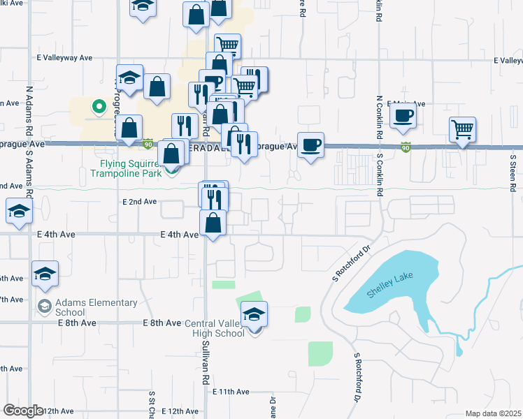 map of restaurants, bars, coffee shops, grocery stores, and more near 15719 East 4th Avenue in Spokane Valley