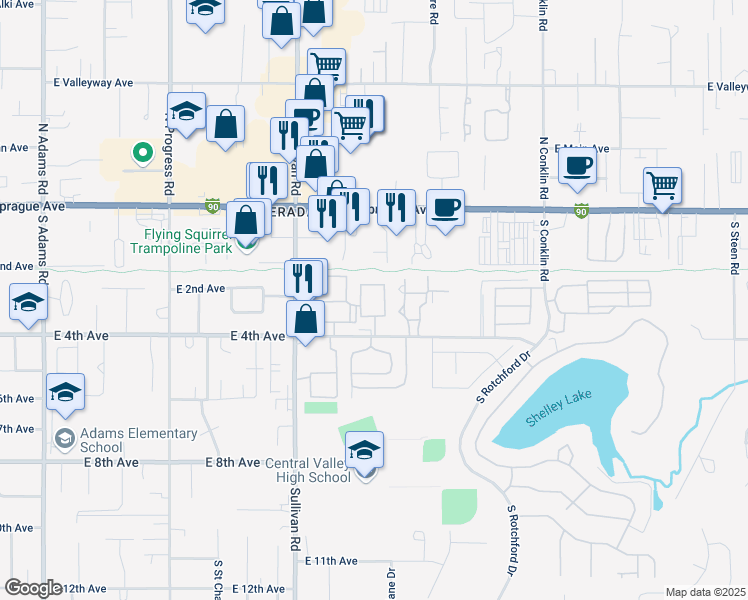 map of restaurants, bars, coffee shops, grocery stores, and more near 15719 East 4th Avenue in Spokane Valley