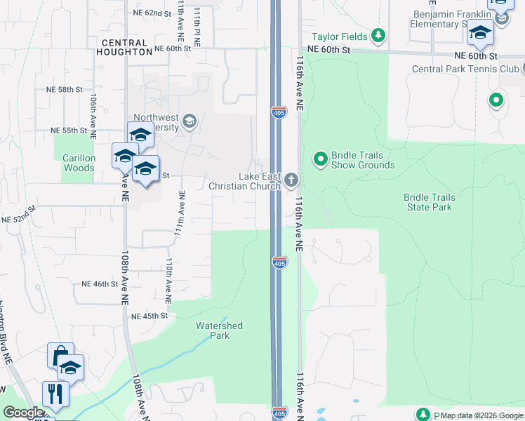 map of restaurants, bars, coffee shops, grocery stores, and more near 5225 114th Avenue Northeast in Kirkland