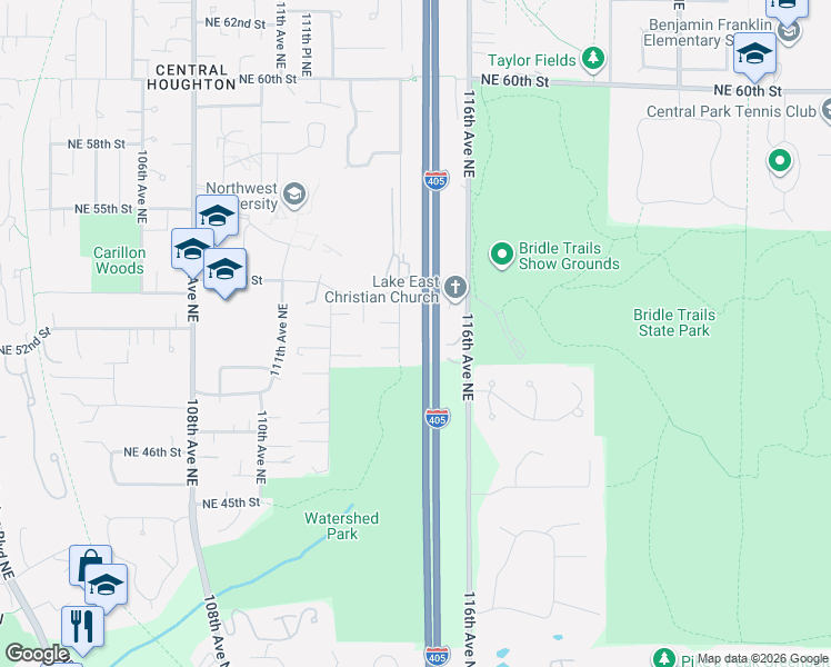 map of restaurants, bars, coffee shops, grocery stores, and more near 5012 114th Avenue Northeast in Kirkland