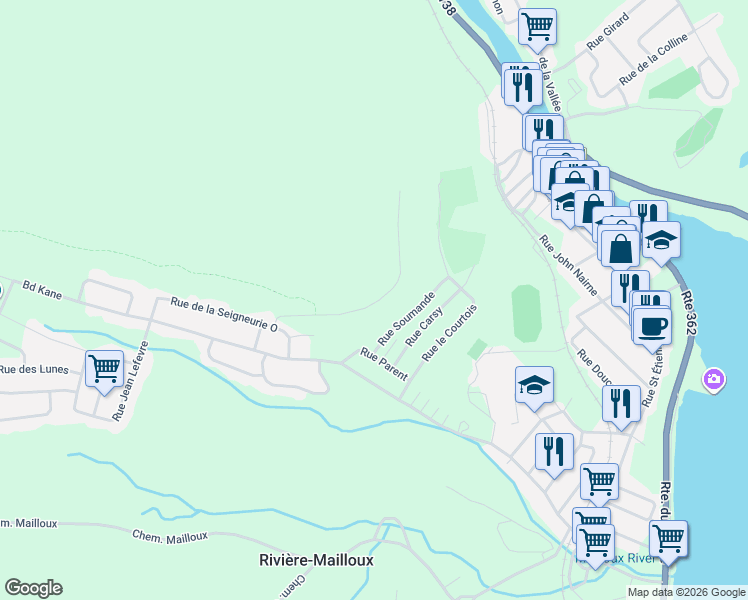 map of restaurants, bars, coffee shops, grocery stores, and more near 15 Rue de la Montagne in La Malbaie