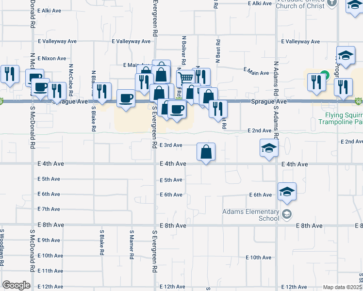 map of restaurants, bars, coffee shops, grocery stores, and more near 14109 East 3rd Avenue in Spokane Valley