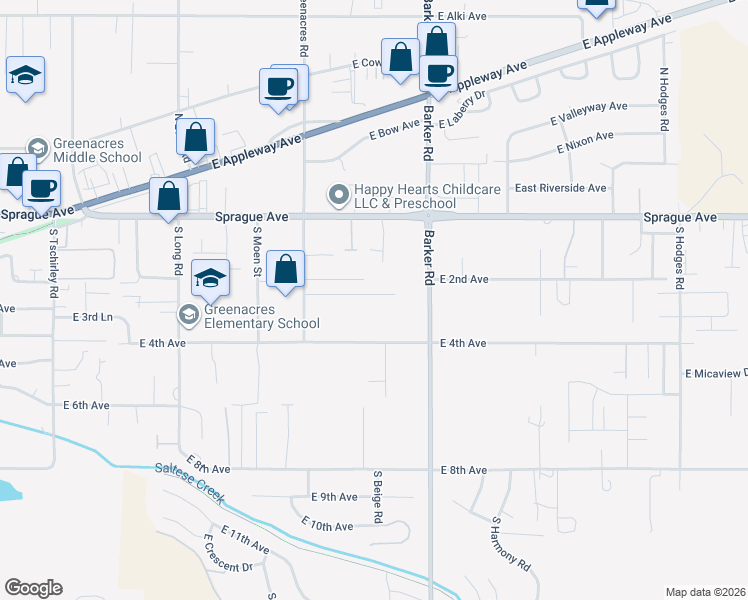 map of restaurants, bars, coffee shops, grocery stores, and more near 18505 East 4th Avenue in Spokane Valley