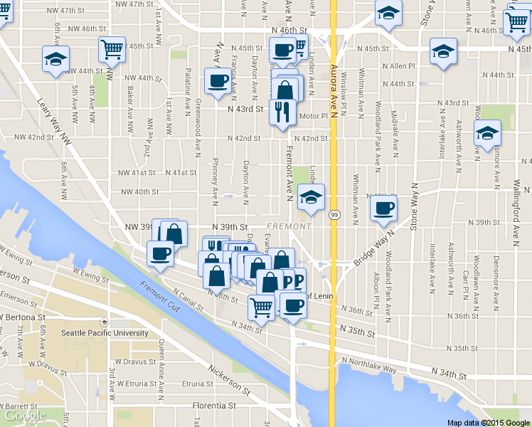 map of restaurants, bars, coffee shops, grocery stores, and more near 508 North Bowdoin Place in Seattle