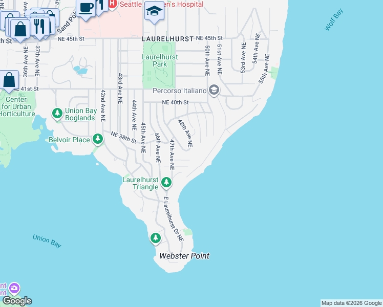 map of restaurants, bars, coffee shops, grocery stores, and more near 3704 48th Avenue Northeast in Seattle