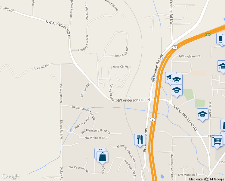map of restaurants, bars, coffee shops, grocery stores, and more near 4550 Northwest Scarlet Court in Silverdale