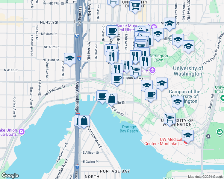 map of restaurants, bars, coffee shops, grocery stores, and more near 3925 Adams Lane Northeast in Seattle