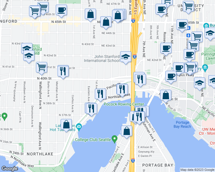 map of restaurants, bars, coffee shops, grocery stores, and more near 3914 2nd Avenue Northeast in Seattle