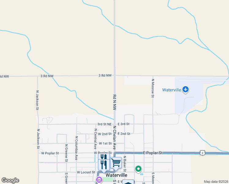 map of restaurants, bars, coffee shops, grocery stores, and more near Road North Northwest in Waterville