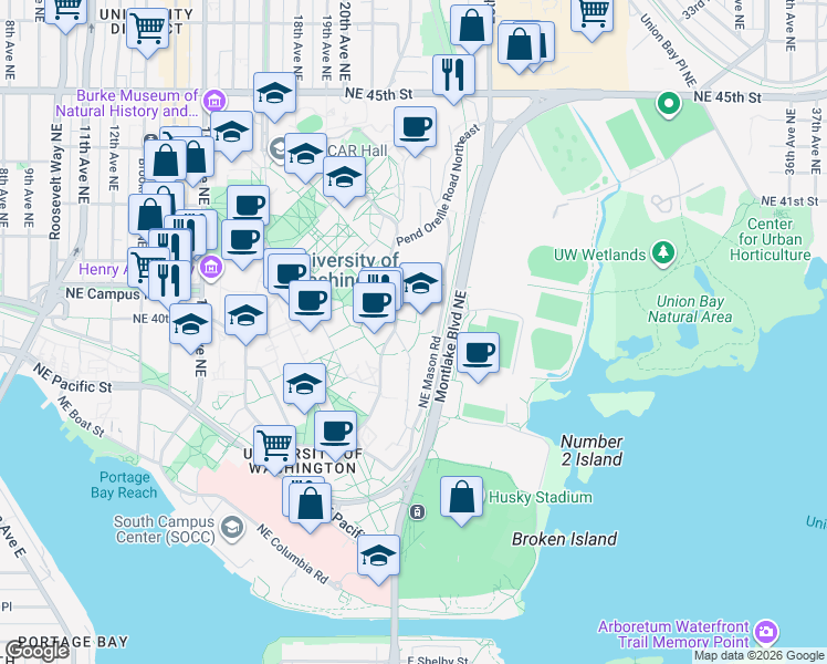 map of restaurants, bars, coffee shops, grocery stores, and more near 4006 Mason Road in Seattle