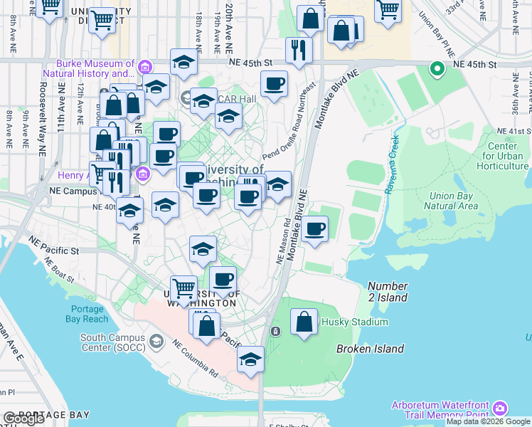 map of restaurants, bars, coffee shops, grocery stores, and more near 4006 Mason Road in Seattle