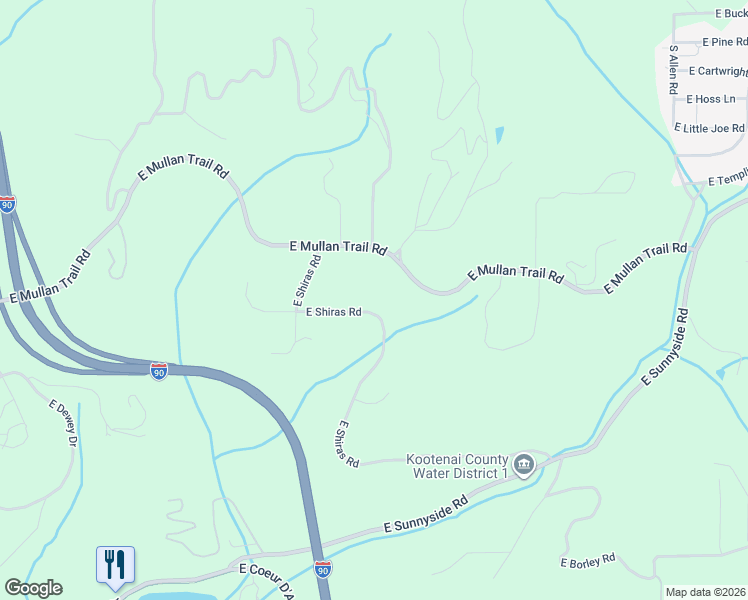 map of restaurants, bars, coffee shops, grocery stores, and more near 6125 East Shiras Road in Coeur d'Alene