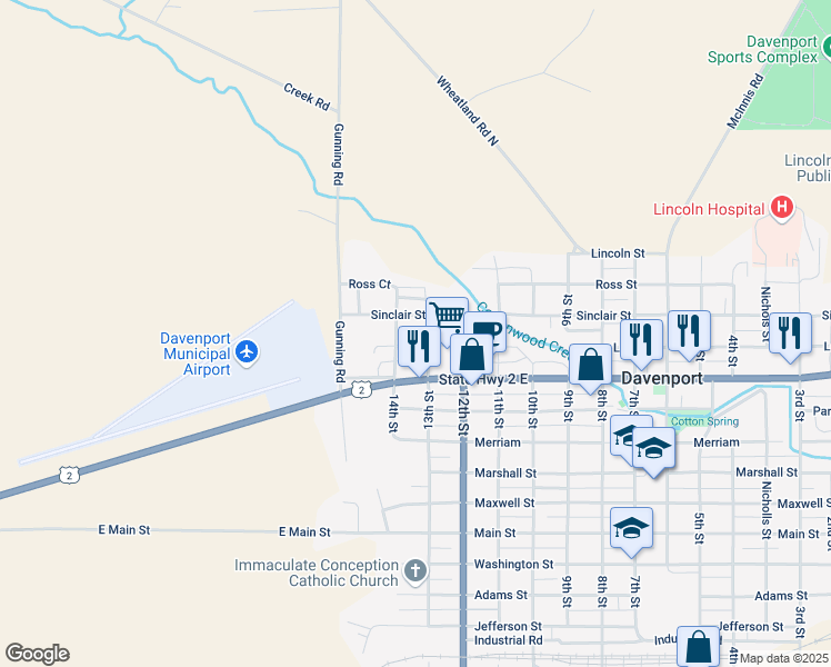 map of restaurants, bars, coffee shops, grocery stores, and more near 1300-1398 Logan St in Davenport