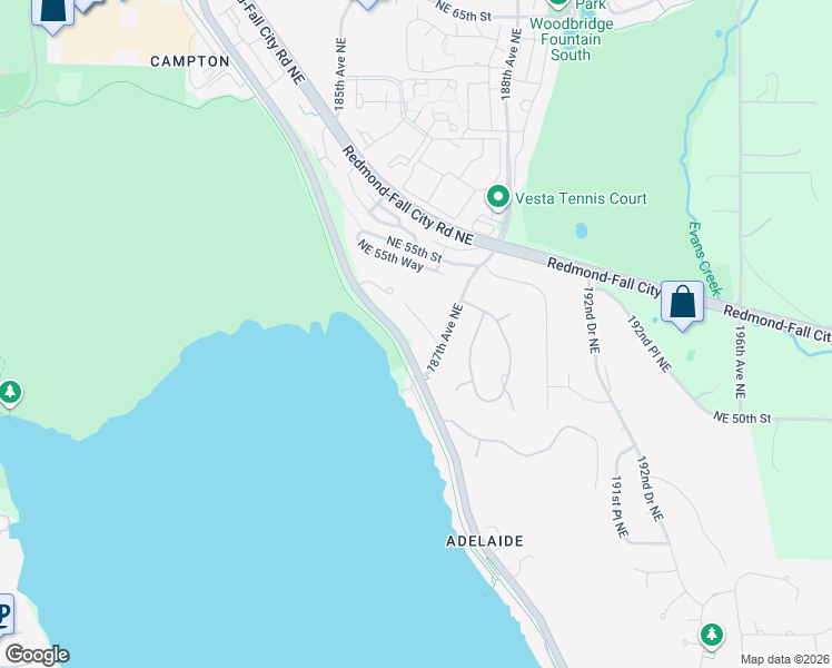 map of restaurants, bars, coffee shops, grocery stores, and more near 18635 Northeast 53rd Street in Redmond