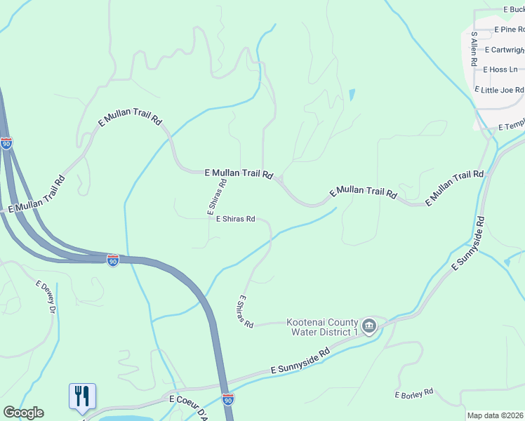 map of restaurants, bars, coffee shops, grocery stores, and more near 6125 East Shiras Road in Coeur d'Alene