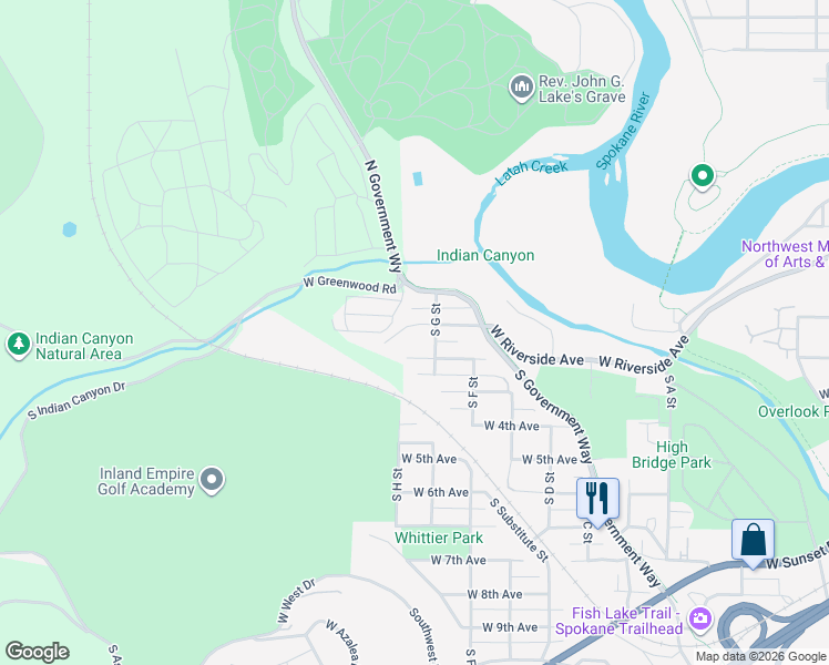 map of restaurants, bars, coffee shops, grocery stores, and more near 3501 West Pacific Avenue in Spokane
