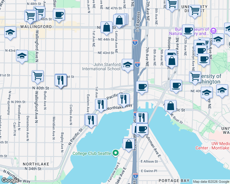 map of restaurants, bars, coffee shops, grocery stores, and more near 3910 Latona Avenue Northeast in Seattle