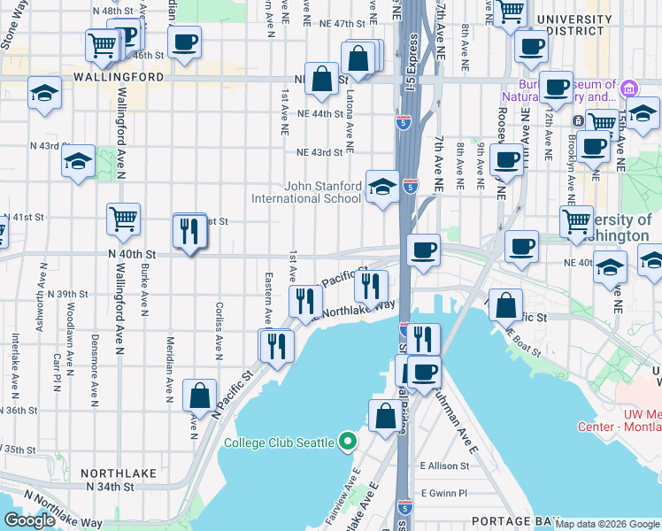 map of restaurants, bars, coffee shops, grocery stores, and more near 3914 2nd Avenue Northeast in Seattle