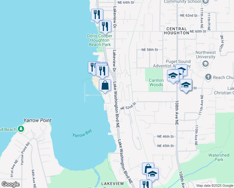 map of restaurants, bars, coffee shops, grocery stores, and more near 5260 Carillon Point in Kirkland