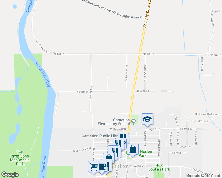 map of restaurants, bars, coffee shops, grocery stores, and more near 5504 318th Avenue Northeast in Carnation
