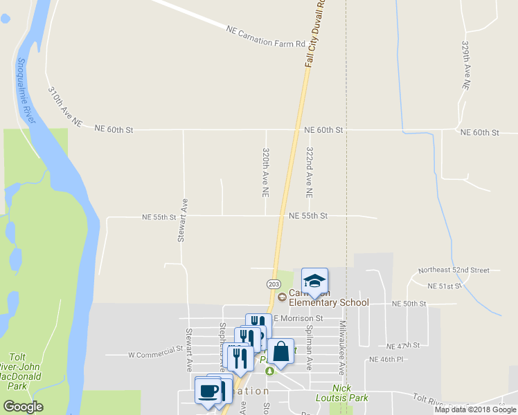 map of restaurants, bars, coffee shops, grocery stores, and more near 31922 Northeast 55th Street in Carnation