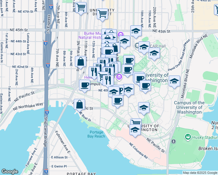 map of restaurants, bars, coffee shops, grocery stores, and more near 4014 University Way Northeast in Seattle
